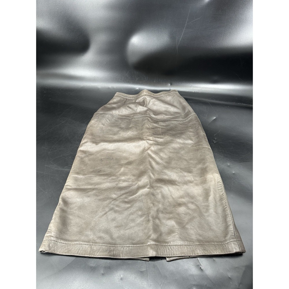 VINTAGE 70s / 80s Maglia Gray LEATHER Midi Skirt, Fully Lined, Sz. 6 - Picture 2 of 11